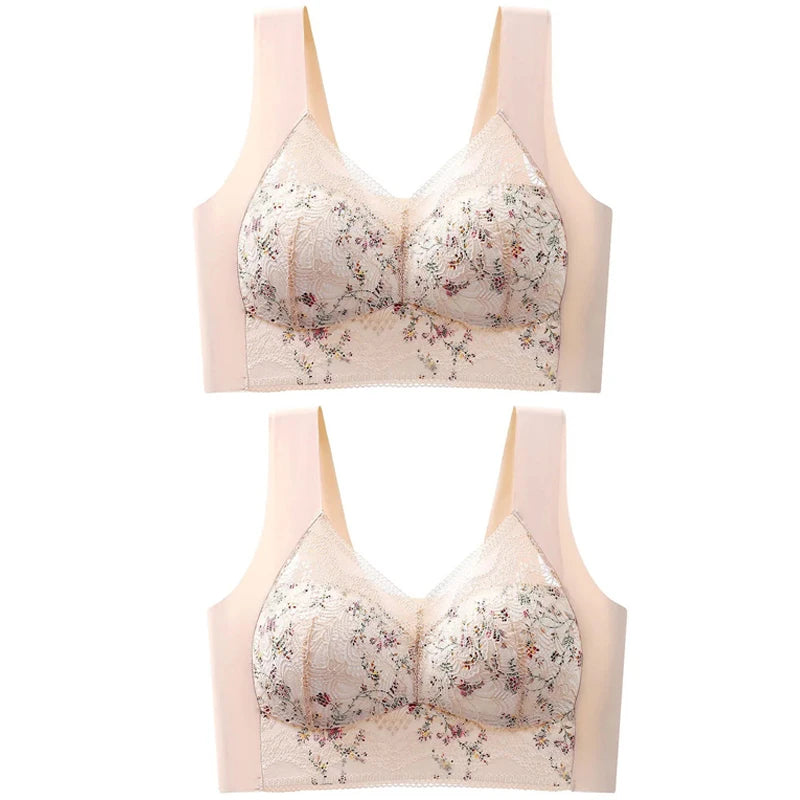 2pcs Womens Seamless Ice Silk Full Cup Bras No Steel Ring Support Lace Bralette Large Size Brassiere Comfort Ventilate Underwear.