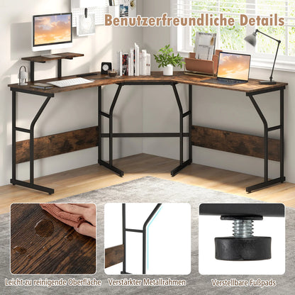 Schreibtisch L-Form, reversibler Eckschreibtisch mit Monitorständer und Ladestation, Ecktisch, Gaming Computertisch, Bürotisch