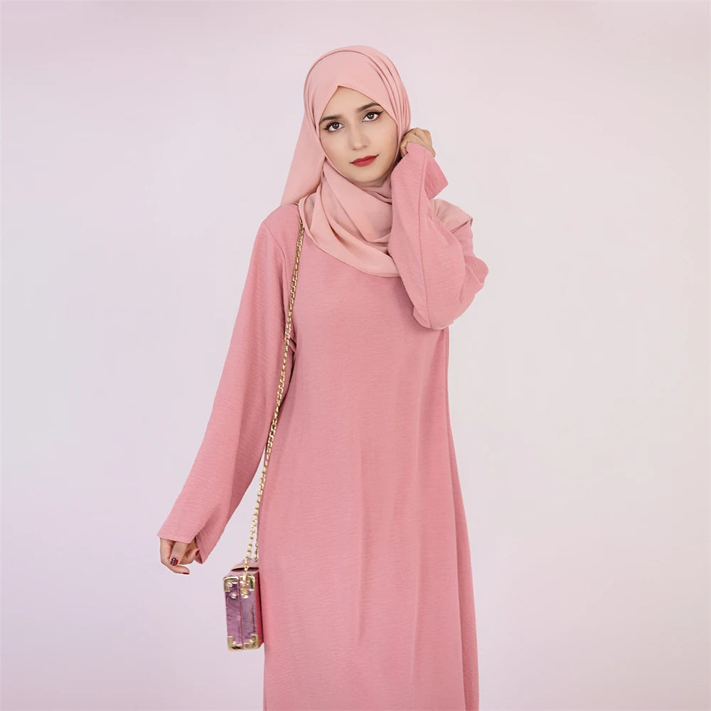 Ramadan Eid Solid Linen Dubai Abaya Turkey Islam Muslim Modest Dress Kaftan Prayer Clothes For Women Kebaya Robe Femme Musulmane.