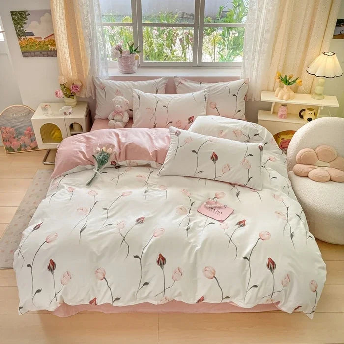 2025 new Cotton Duvet Cover Set with 2 Pillowcases 1 bed sheet - Elegant & Breathable Bedding Set,Fade-Resistant, Multiple Sizes