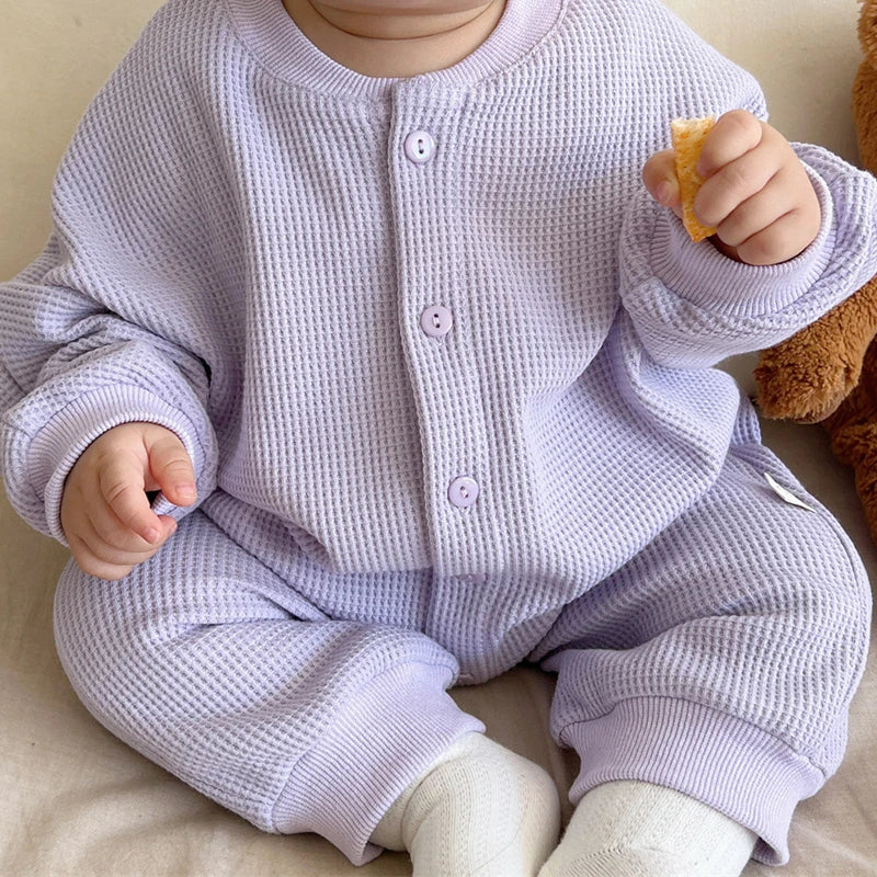Newborn Baby Boy Waffle Jumpsuit Spring Autumn Girl Solid Bodysuits for Infants Cotton Casual Kids Clothes Boys Costumes.