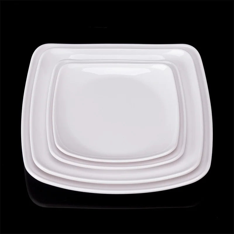 Melamine White Dinner Plate Fast Food Square Dishes School Rice Meal Serving Trays Cheap Hotel Table Decoration and Accessories.