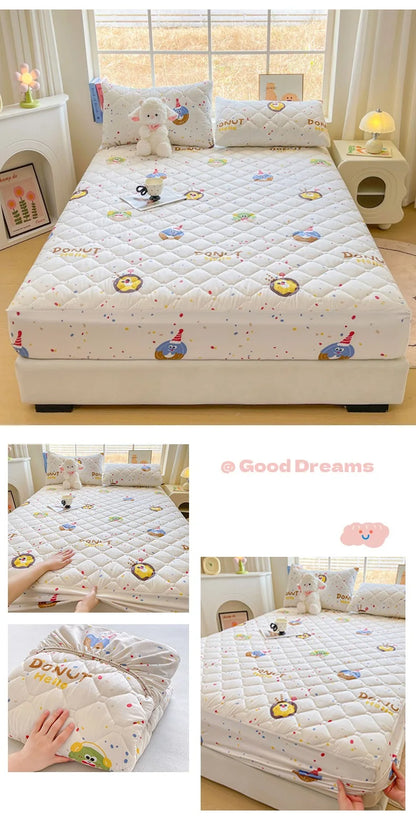 1pc Quilted Bed Cover Floral Style Bedspread Thicken Soft Bed Linen Elastic Mattress Protector cubre colchón (No Pillowcase).