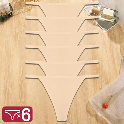 FINETOO 6PCS/Set Sexy Women Cotton G-String Underwear Low Waist Panties Girl T-back Panty Soft Thin Strap Femme Thong Lingerie