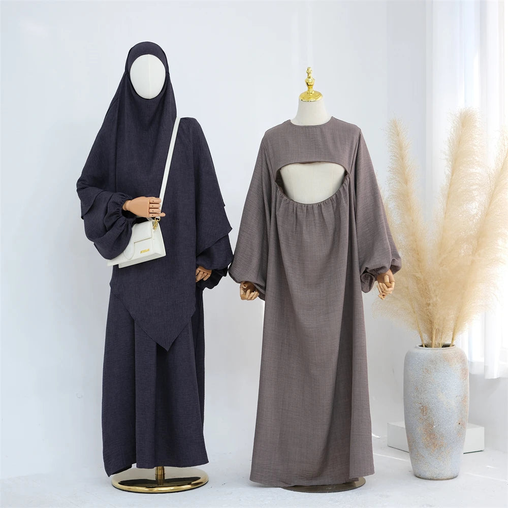 Ramadan Breastfeeding Outfit Prayer Clothes Khimar Abaya Dubai Islam Muslim Hijab Dress Women Kebaya Robe Ensembles Musulmans.