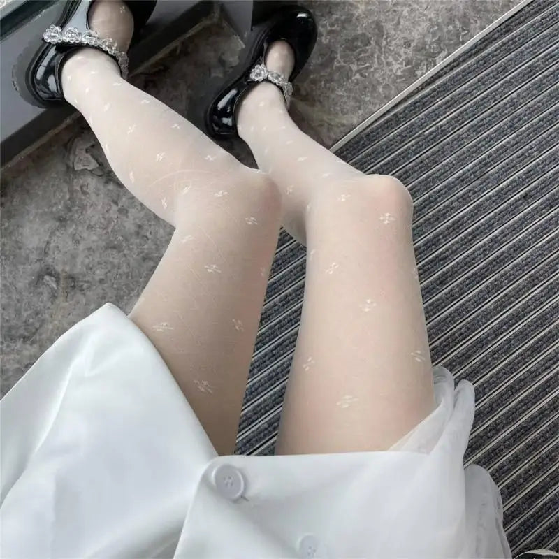 Elegant Four Leaf Jacquard Sheer Pantyhose Soft Stretchy Mesh Tights for Women.