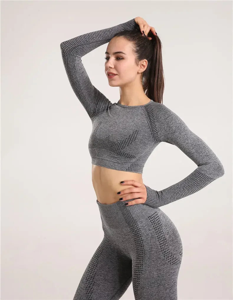 Sexy Seamless Knitted Yoga Sportswear Set Women's Quick Dry Tight Fitness Clothes Set Comfortable High-End Sensation