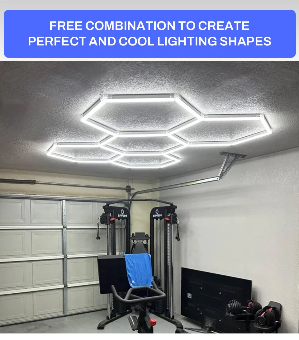 Hexagon LED lighting Ceiling Light Honeycomb Tube for BarberShop Car Garage Workshop Auto Body Repair LED Light 6500K.