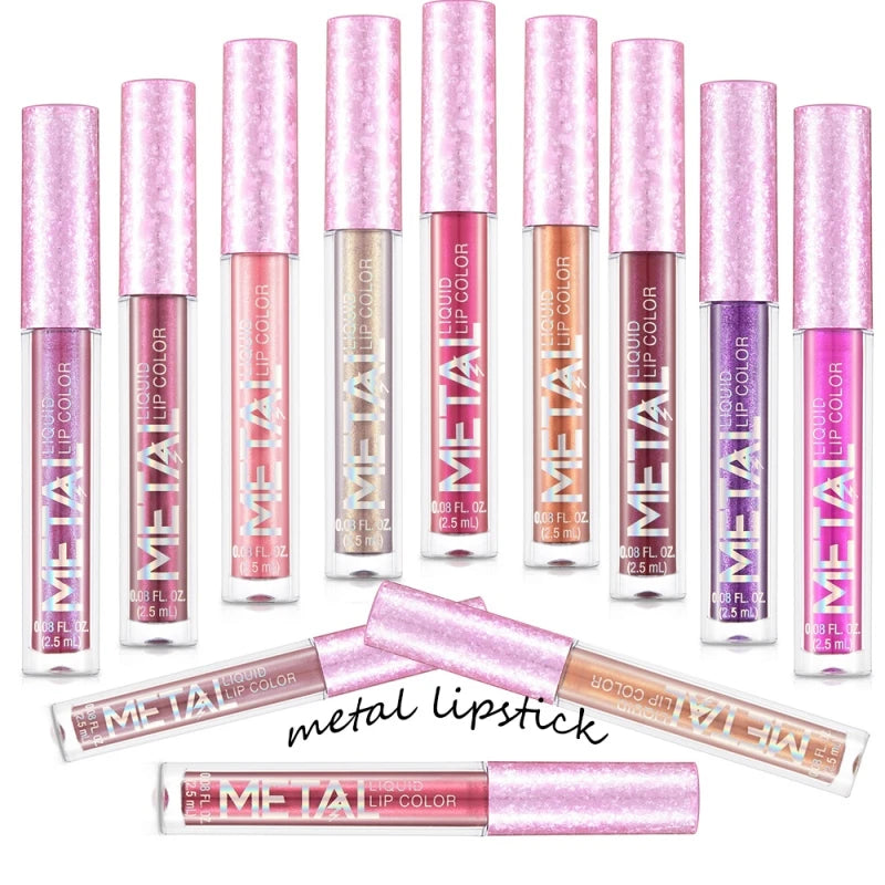 Metallic No-stick Cup Lip Gloss Glitter Matte Moisturizing Waterproof Long Lasting Lip Glaze Liquid Lipstick Lip Makeup Cosmetic.