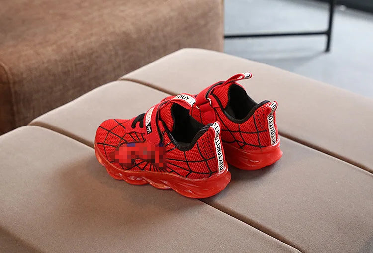 Disney LED Casual Sneakers Red Black For Spring Boys Spider-man Mesh Outdoor Shoes Children Lighted Non-slip Shoes Size 21-30.