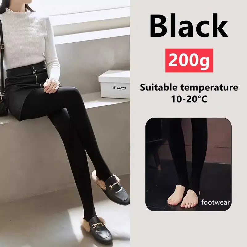 Winter Thermal Pantyhose Women Thicken Stockings Fake Translucent Pantyhose Fleece Lined Tights High Waist Elastic Wool Socks