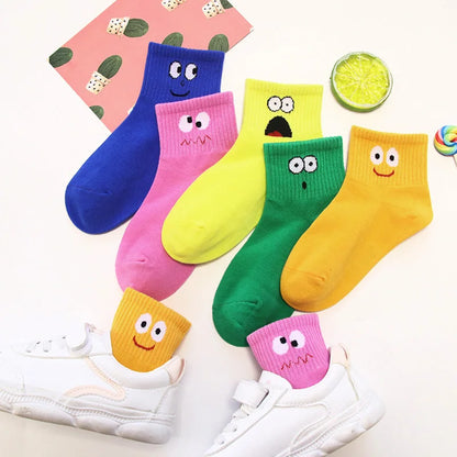 5 Pairs Kids Socks Cute Funny Face Emoticons Pattern Comfortable Breathable Boys Girls Socks.
