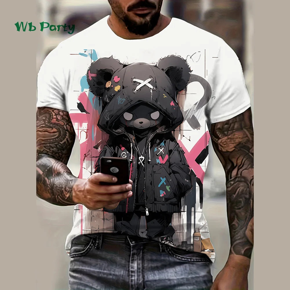 Summer Men's T-Shirt 3D Cartoon Bear Print Short Sleeve Tee Hip Hop O Neck Top Fashions Men's Street Casual Clothing New T-Shirt.