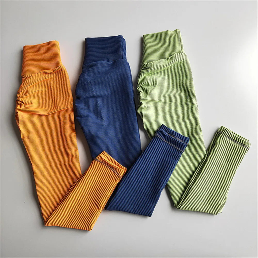 Seamless Leggings Women Running Sport Trousers High Waist Booty Lifting Yoga Pants Gym Fitness Jogging Workout Stripe Tights.