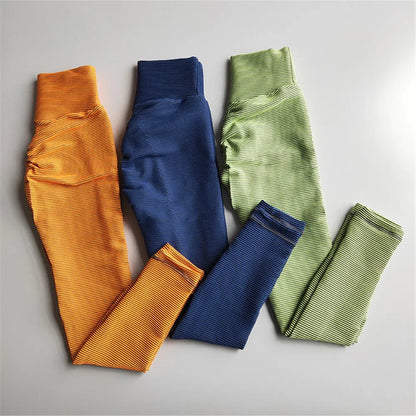 Seamless Leggings Women Running Sport Trousers High Waist Booty Lifting Yoga Pants Gym Fitness Jogging Workout Stripe Tights.