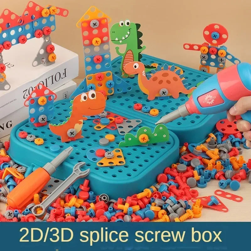 Children Toys Tool Set Electric Drill Screw Nut 3D Puzzle Toys Pretend Play Repair Tool Box Drilling Assembly Educational Toys.
