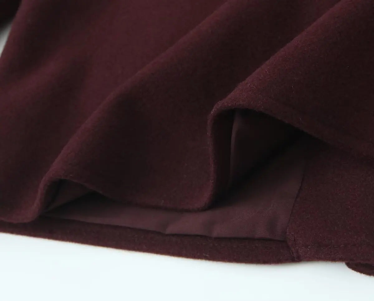 ZBZA Women's Retro Wine Red Cropped Jacket Stand Collar Long Sleeve Buttoned Epaulettes Patch Pocket Coat Fall Winter New Jacket.