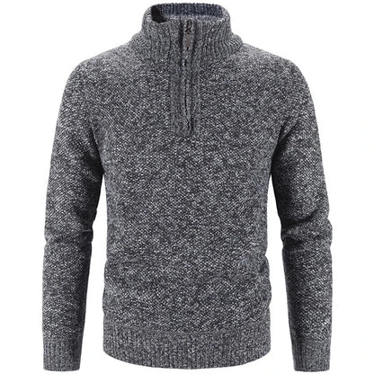 Winter Men's Fleece Thicker Sweater Half Zipper Turtleneck Warm Pullover Quality Male Slim Knitted Wool Sweaters for Spring.