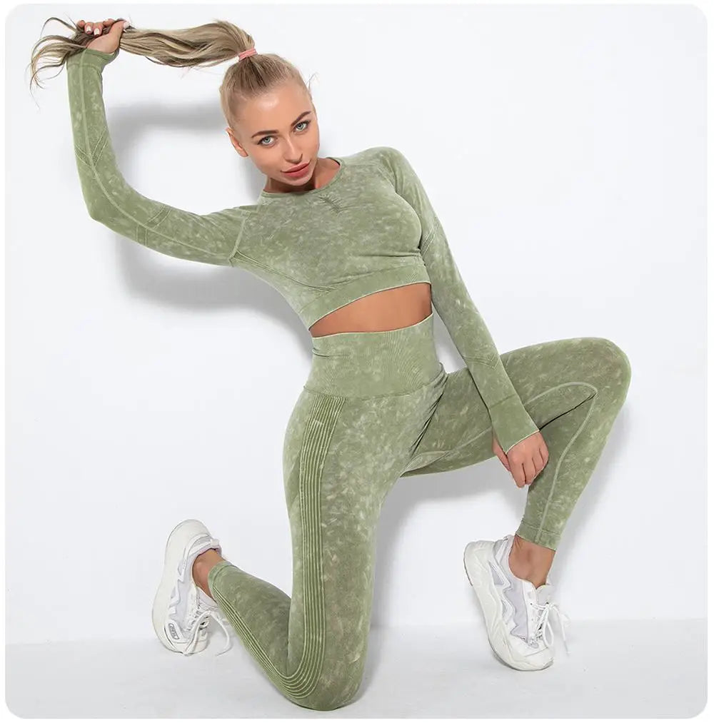 Seamless Yoga Set Gym Clothes Women's Sportswear Yoga Suits Women Fitness Set Tracksuits Sports Outfits Long Sleeve Gym Leggings