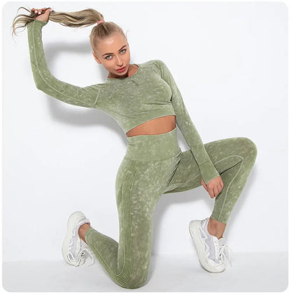Seamless Yoga Set Gym Clothes Women's Sportswear Yoga Suits Women Fitness Set Tracksuits Sports Outfits Long Sleeve Gym Leggings