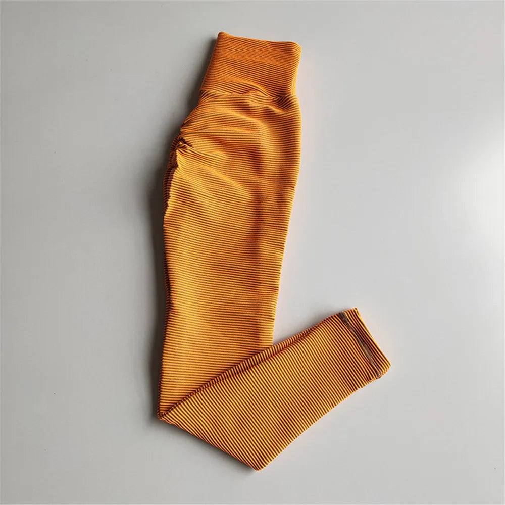 Seamless Leggings Women Running Sport Trousers High Waist Booty Lifting Yoga Pants Gym Fitness Jogging Workout Stripe Tights.