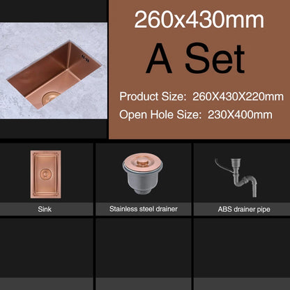 Rose Gold Kitchen Sink Nanometer Technology Gold 4mm thickness 304 Stainless Steel Manual Sink Single Bar Counter Kitchen Sink