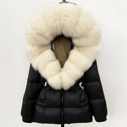 OFTBUY 2025 Winter Kleidung Puffer Jacke Frauen Echt Fox Pelz Mit Kapuze Dicke Warme 90% Weiße Ente Unten Mantel Weibliche Parkas wasserdicht.