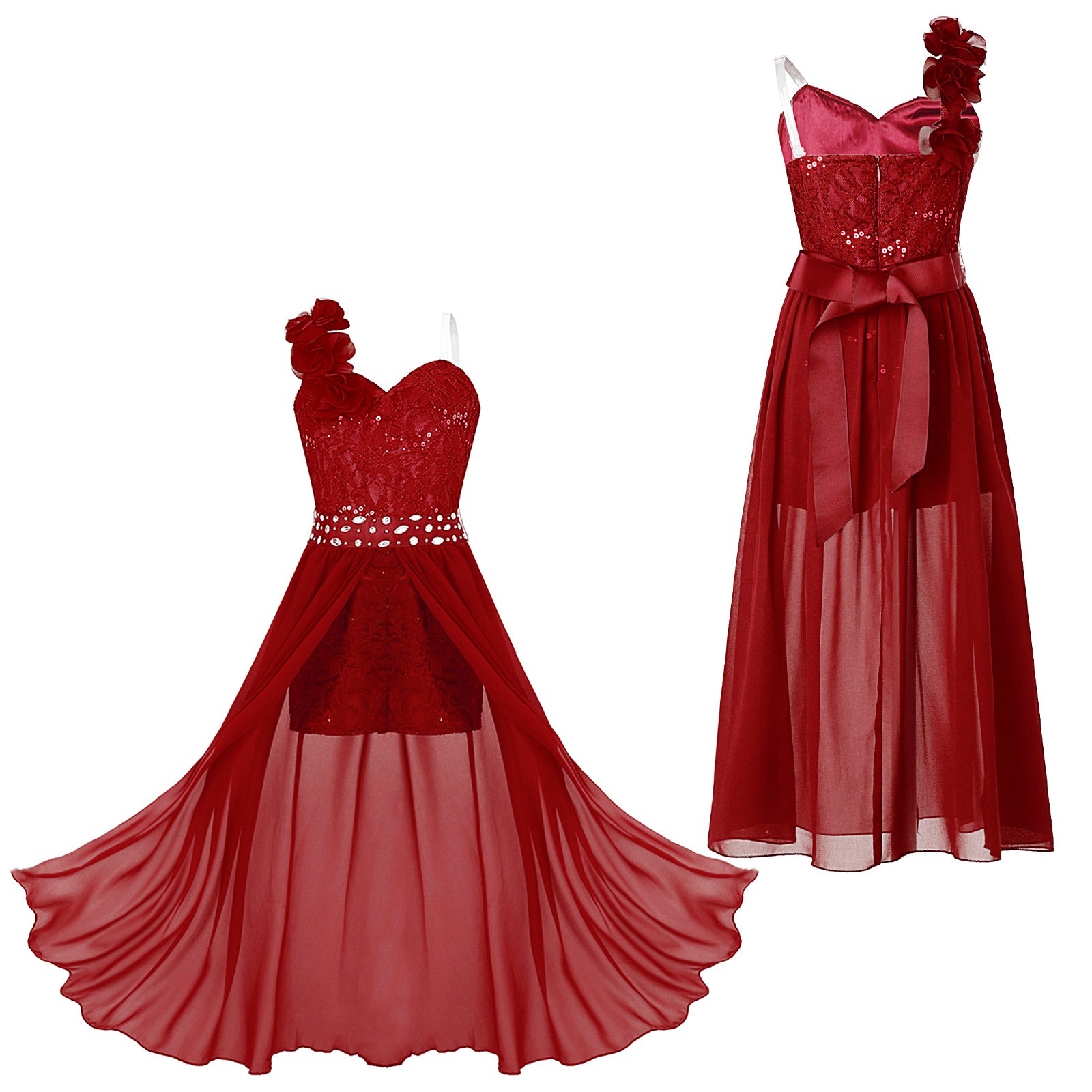 Elegantes Partykleid für Mädchen, Hochzeit, Geburtstag, Abschlussball, Bühne, Festzug, glänzende Pailletten, Perlenapplikation, Spitze, Chiffon, Overall-Kleider.