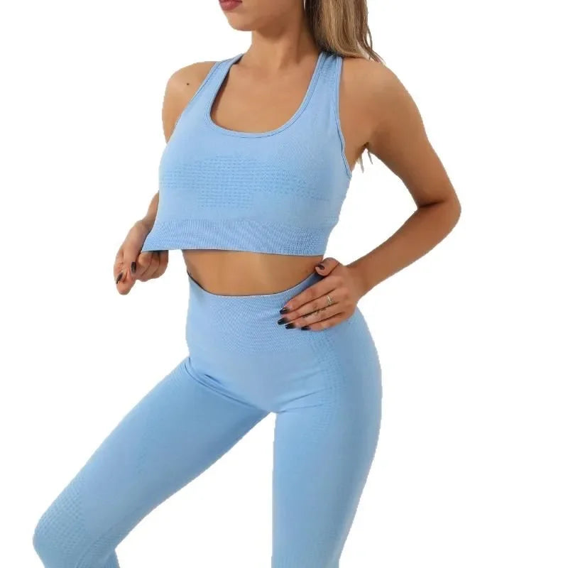 Seamless Dot Dot Yoga Suit High Waist Outdoor Sports Vest Running Quick Dry Top Fitness Yoga Pants Set Exercise Workout Clothes.