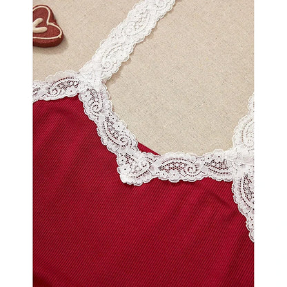 Frauen Pyjama Set Spitze Patchwork V-ausschnitt Nachtwäsche Sexy Nachthemden Anzug Leibchen Top Gedruckt Shorts Weiche Pyjamas Loungewear.