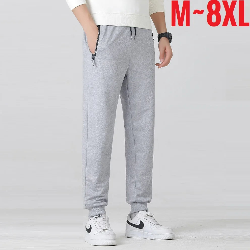 Summer Big Size Men's Pant Drawstring Stretch Sport Jogger Trouser Male Plus Large Fit Zip Pocket 4XL 5XL 6XL 7XL 8XL Grey Black.