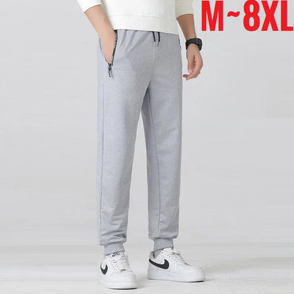 Summer Big Size Men's Pant Drawstring Stretch Sport Jogger Trouser Male Plus Large Fit Zip Pocket 4XL 5XL 6XL 7XL 8XL Grey Black.