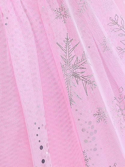 Mädchen rosa Pailletten Mesh Prinzessin Kleid, Mesh kurze Ärmel, mit Umhang, geeignet für Party, Tanz, Performance, Karnevals kleid