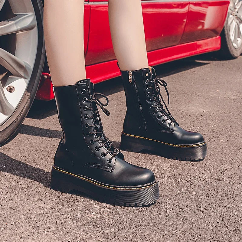 Autumn Winter Fashion Round Toe Lace-up Shoes Womens Boots Zip Ankle Boots For Women High Heels Basics Casual