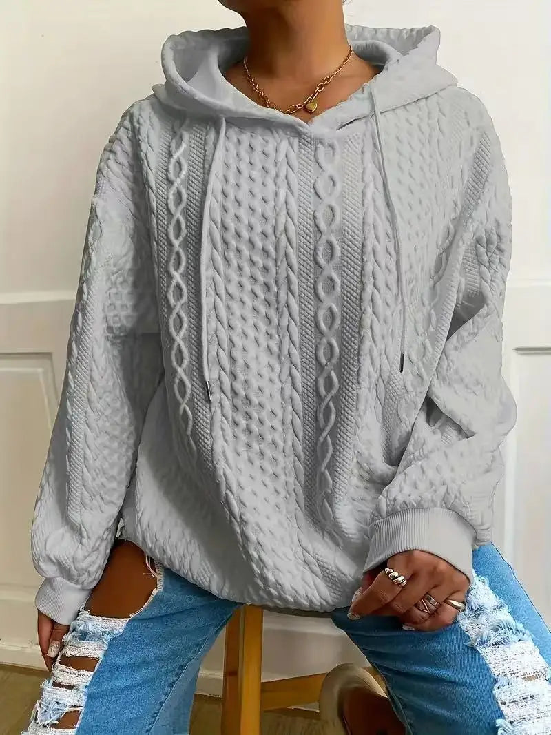 Große Größe Damen Langarm Loose Casual Twist Solid Color V-Ausschnitt Kapuzenpullover.