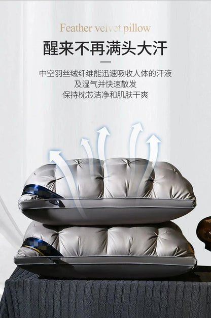 New Hilton Twisted Flower Bread Pillow Feather Velvet Neck Protection Hotel Pillow Core Single Person Not Easy to Collapse.