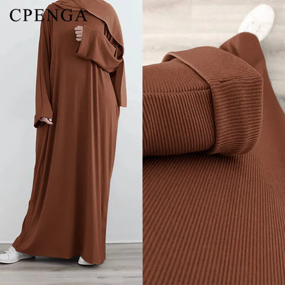 2023 Autumn Winter Knitted Dress Muslim Women Abaya Female Arabic Turkey Modest Dresses New Warm Long Robe Islam Clothing.