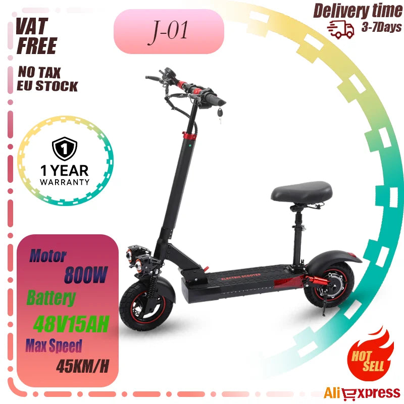 J01 EScooters Portable Foldable City Leisure Sport Commute 800W Motor 48V15AH Battery Electric Scooter Adult Outdoor E-Scooter.