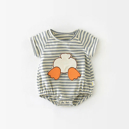 Milan cel Sommer Baby kleidung neue dünne Streifen Bodysuit Cartoon Entlein Kurzarm ein Stück für Neugeborene Jungen Mädchen.
