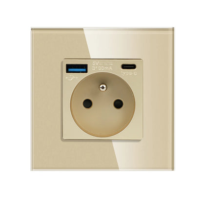 Frankreich Standard Doppelsteckdosen Französische Typ-C-Steckdosen 110-250 V Glasscheibe USB-Ladeanschluss Elektrischer Stecker Heimwerker.