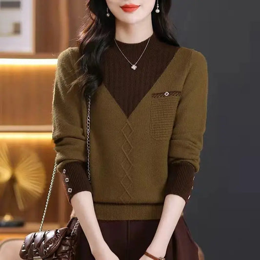 Frauen Kleidung Mock Neck Casual Pullover Herbst/Winter Mode Lange Ärmel Stricken Pullover Dame Temperament Alle-spiel lose Tops