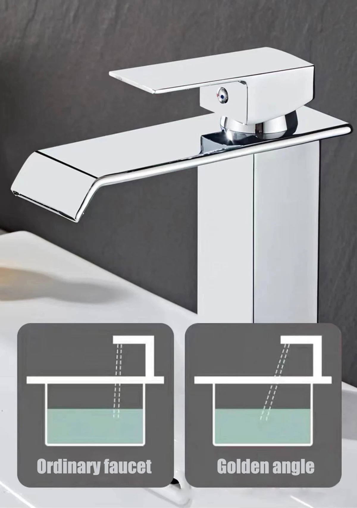 Black waterfall hot and cold faucet wash basin countertop basin bathroom cabinet splash proof basin faucet kitchen