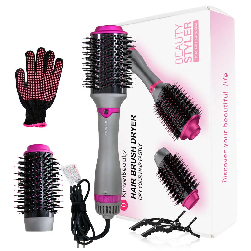 Hot Air Hair Brush Kinseibeauty 2 In 1 Hair Dryer Styling Brush Negative Iron Generator Curling Straight 1200W Hair Dryer