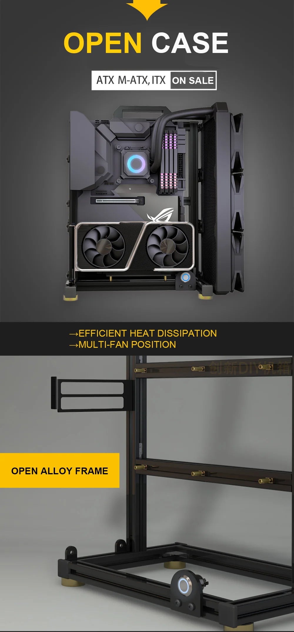 Open PC Case Frame Rack ITX MATX ATX EATX Gamers Cabinet DIY Water Cooler Desktop PC Creative Gabinete Gaming Chassis MOD.