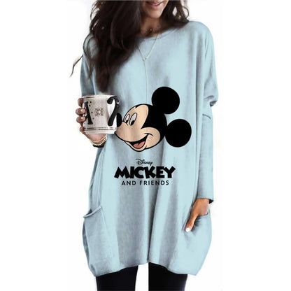 Frauen Frühling und Herbst Neue S-3XL Große T-shirt Einfarbig Lange Hülse Lose Disney der Mickey Maus Casual Harajuku Taille t-sh