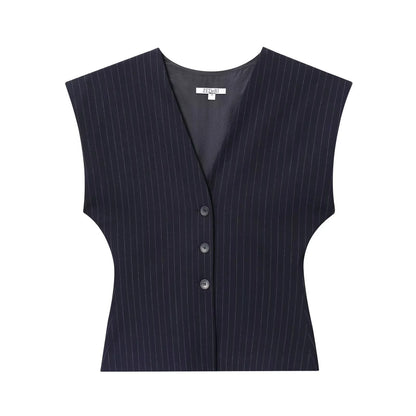 ZERAINS Autumn women's sleeveless V-neck short vest loose fit with waistband pleated high waisted pants set.