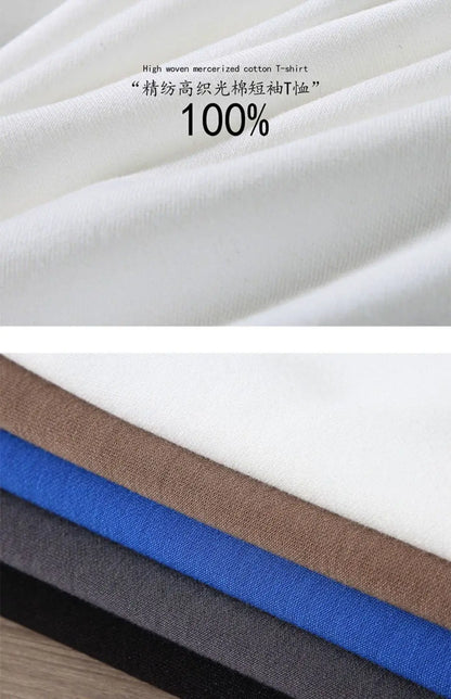 Black White GSM 500g Heavy-duty Pure Cotton T-shirt Thickened Threaded Round Neck Short Sleeves Three Needle Half Sleeve Tees.