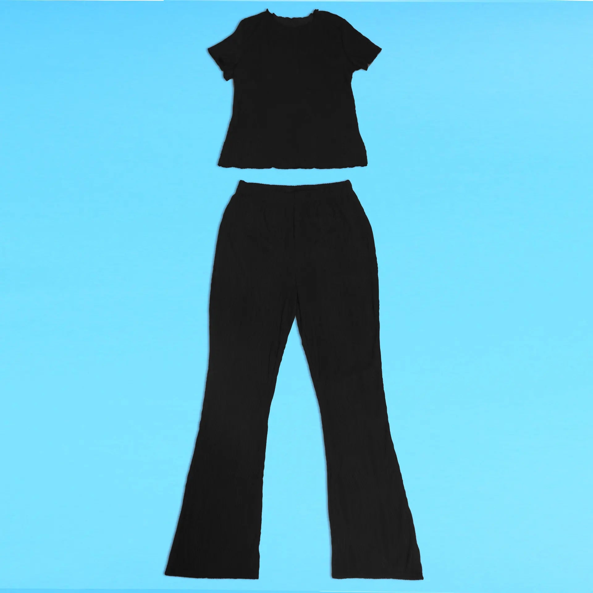 Two Piece Sets Women Pants Set Matching Sets Short Sleeve Solid Casual Tops Long Pants High Waist Bodycon Y2k Streetwear 2025.