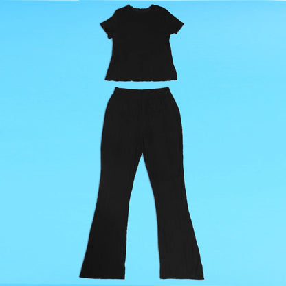 Two Piece Sets Women Pants Set Matching Sets Short Sleeve Solid Casual Tops Long Pants High Waist Bodycon Y2k Streetwear 2025.