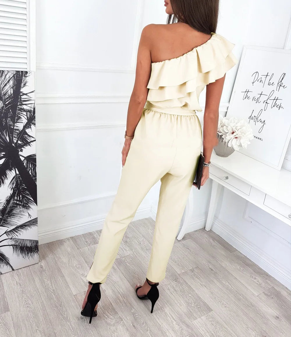 Summer Sexy Strapless Sleeveless Women's Party Jumpsuit Fashion Peplum Slim Fit Lace Up Elegant Female Office Jumpsuit Bottoms.